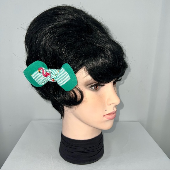 Flamingo and Stripes Retro Bandana Knotted Hair Bow - Picture 3 of 11